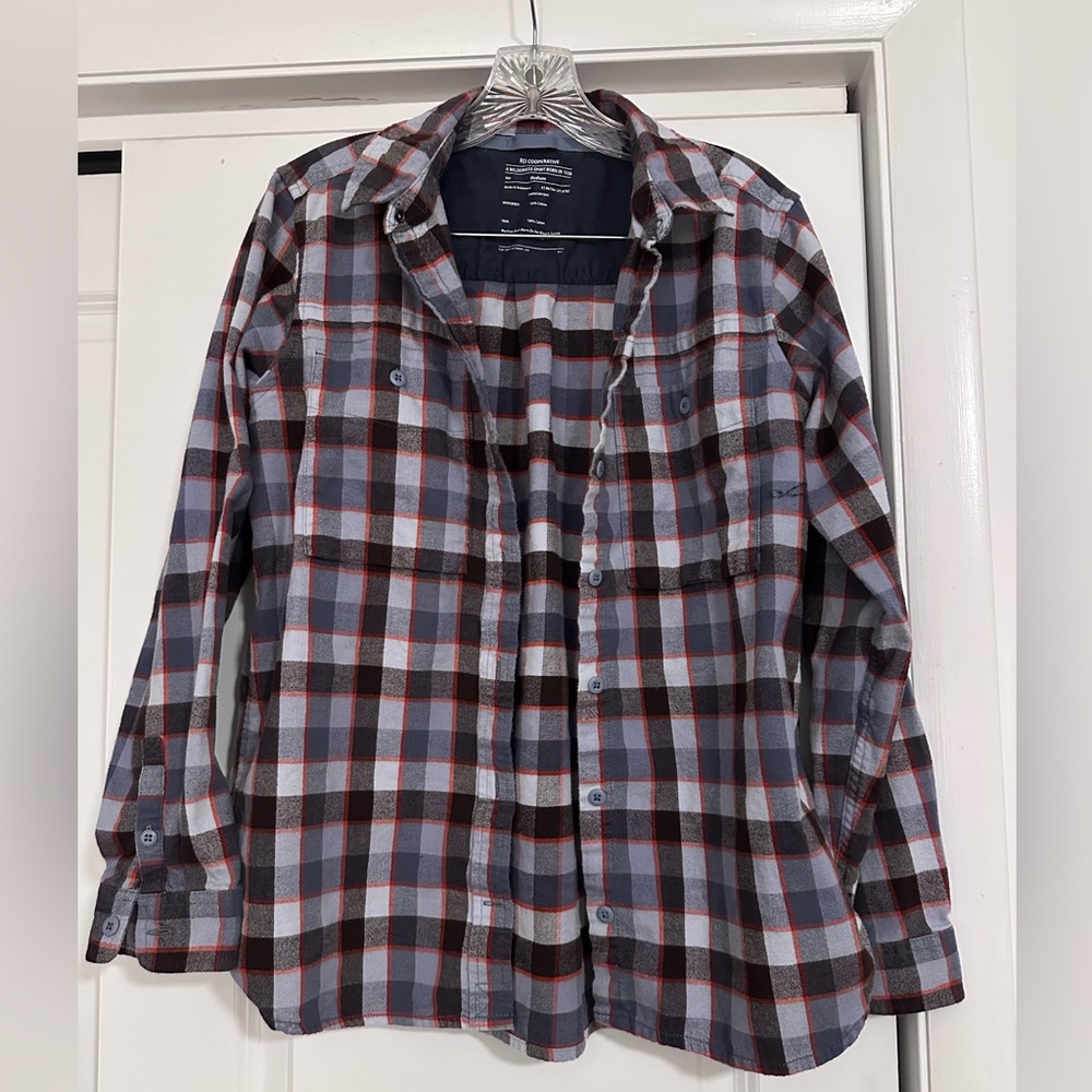 REI Blue and Orange Plaid Flannel Shirt